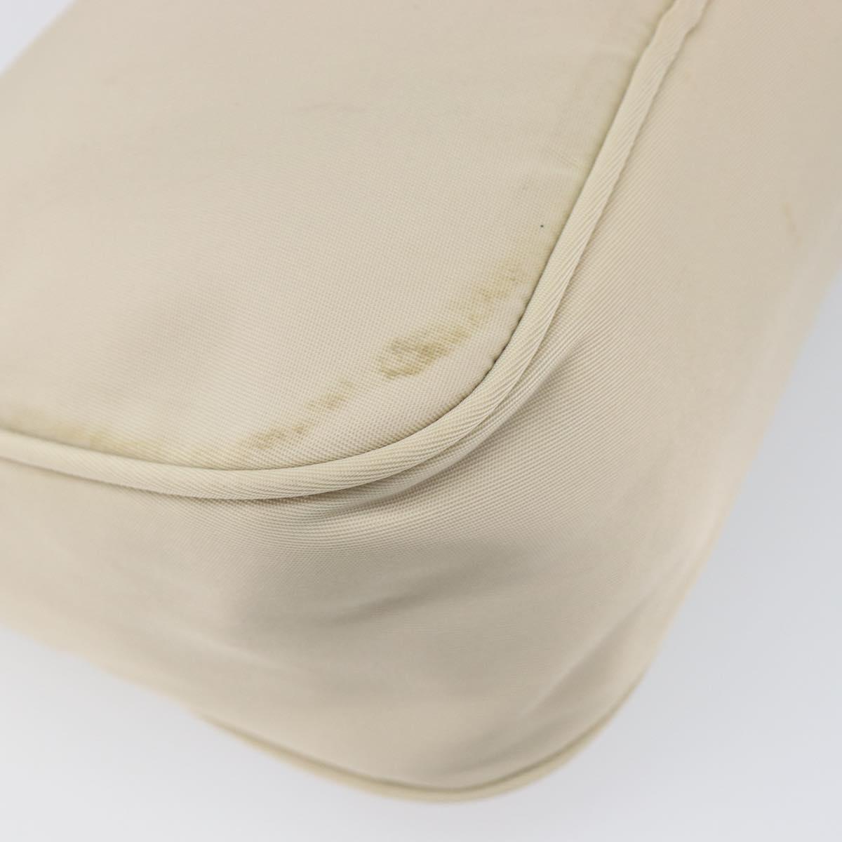 PRADA Accessory Pouch Nylon Beige Silver Auth 202088