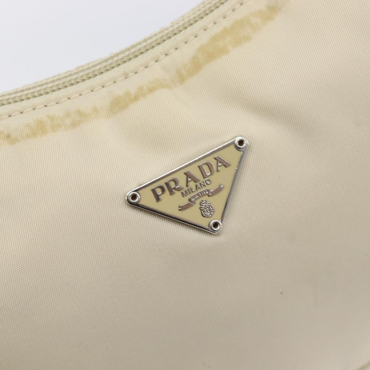 PRADA Accessory Pouch Nylon Beige Silver Auth 202088