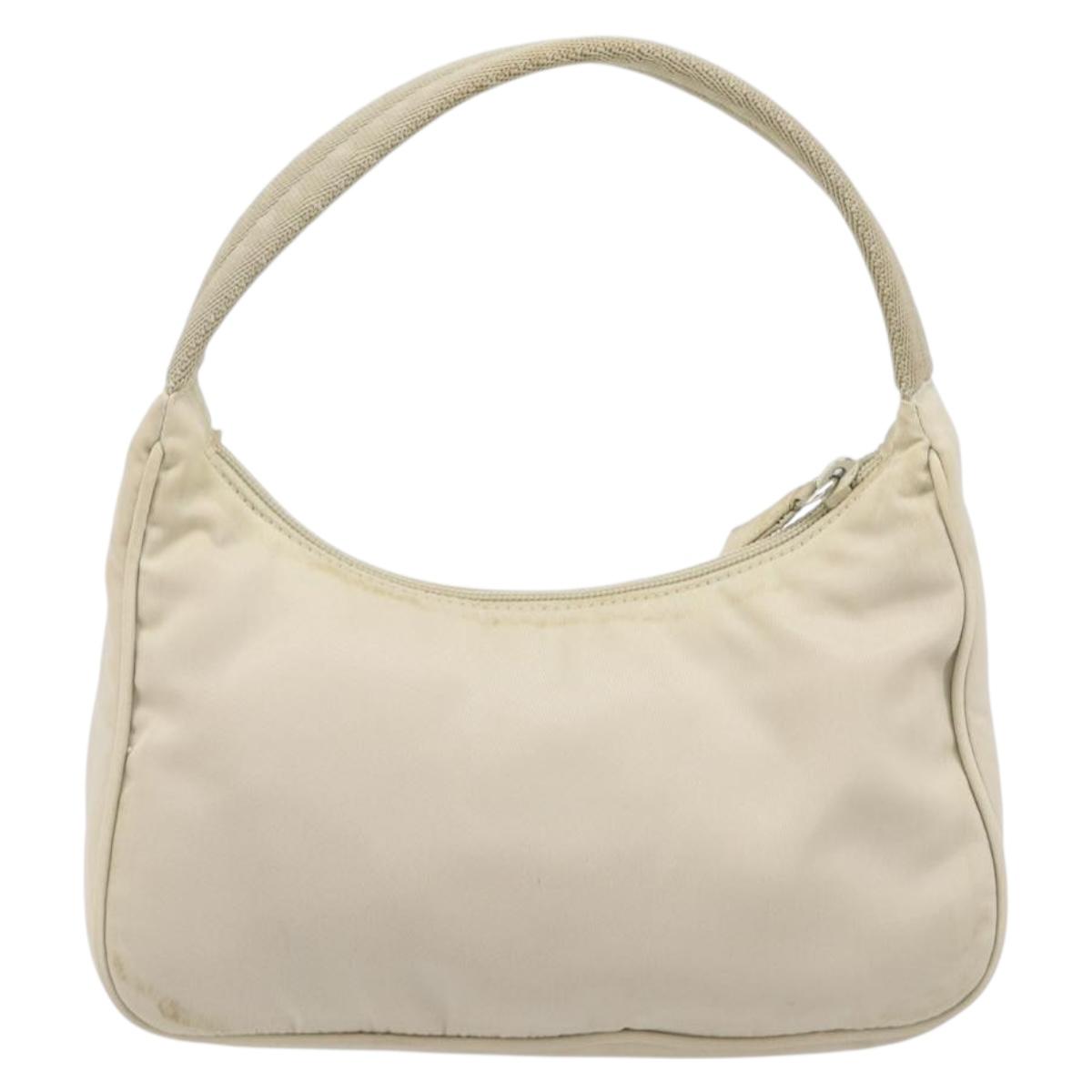 PRADA Accessory Pouch Nylon Beige Silver Auth 202088