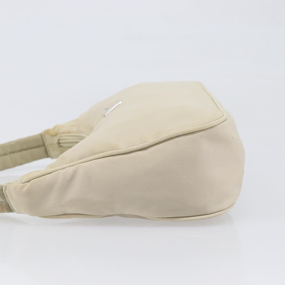 PRADA Accessory Pouch Nylon Beige Silver Auth 202088