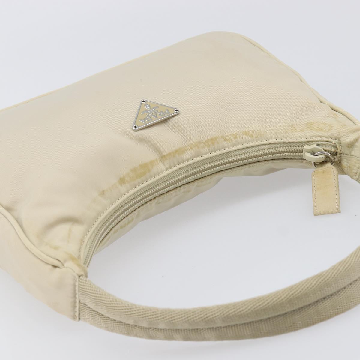 PRADA Accessory Pouch Nylon Beige Silver Auth 202088