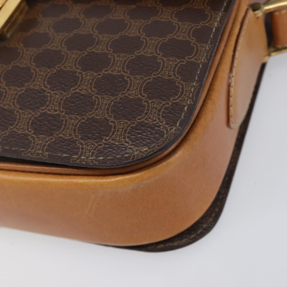 CELINE Macadam Horse Carriage Shoulder Bag PVC Brown Gold Tone Auth 202089A