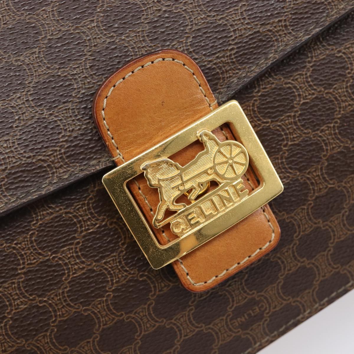 CELINE Macadam Horse Carriage Shoulder Bag PVC Brown Gold Tone Auth 202089A