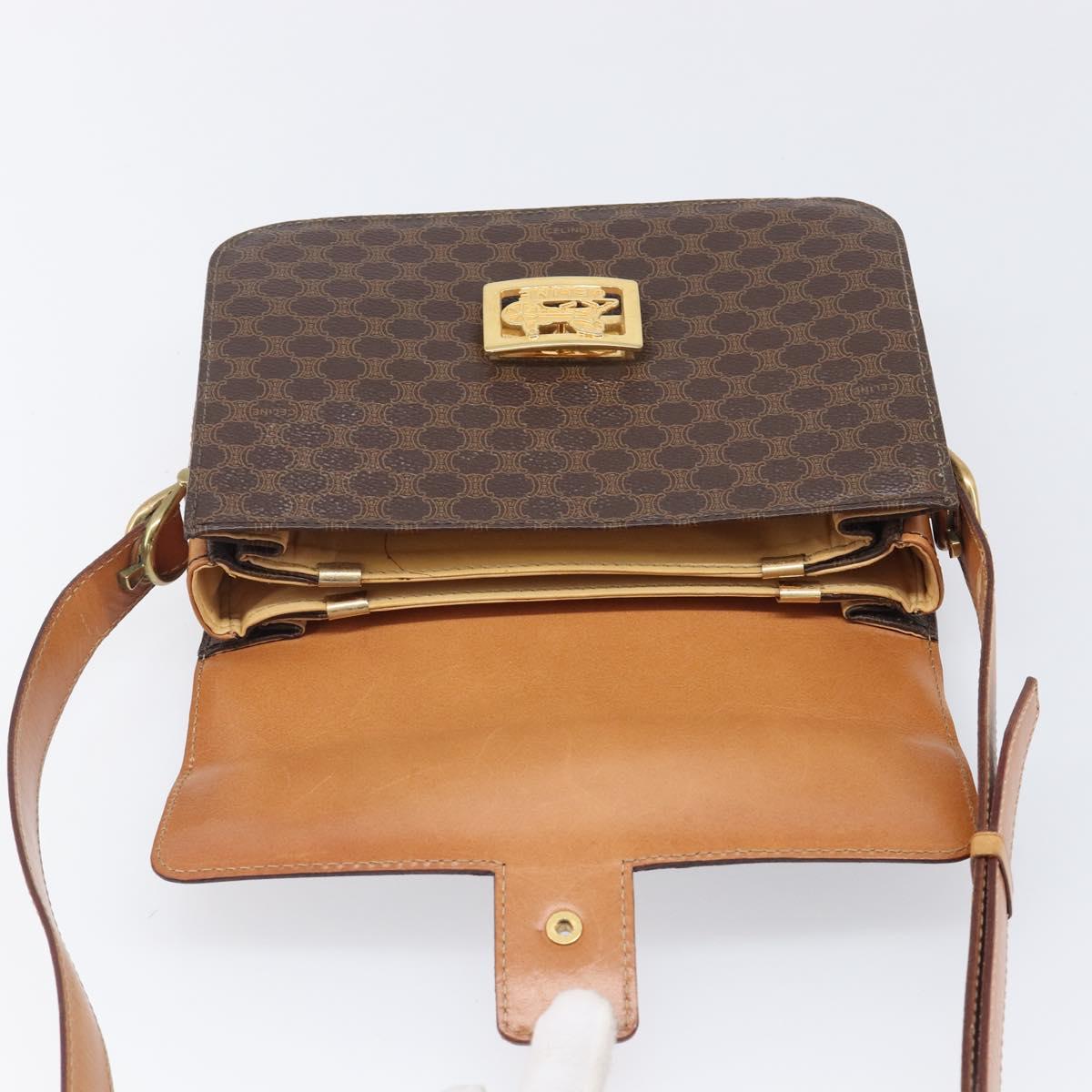 CELINE Macadam Horse Carriage Shoulder Bag PVC Brown Gold Tone Auth 202089A