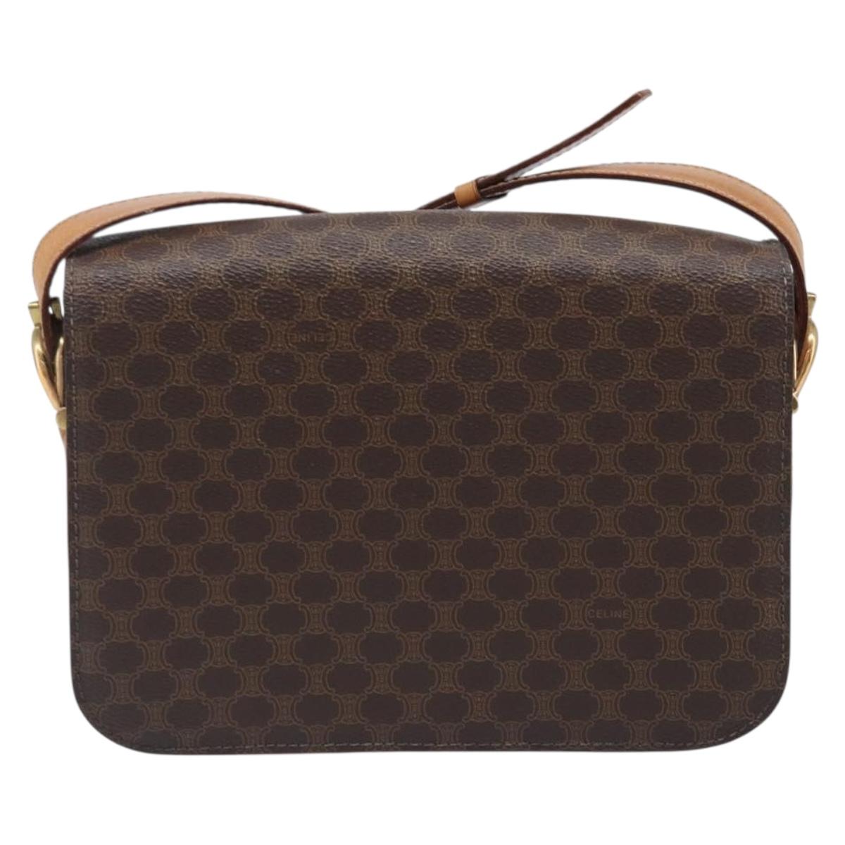 CELINE Macadam Horse Carriage Shoulder Bag PVC Brown Gold Tone Auth 202089A