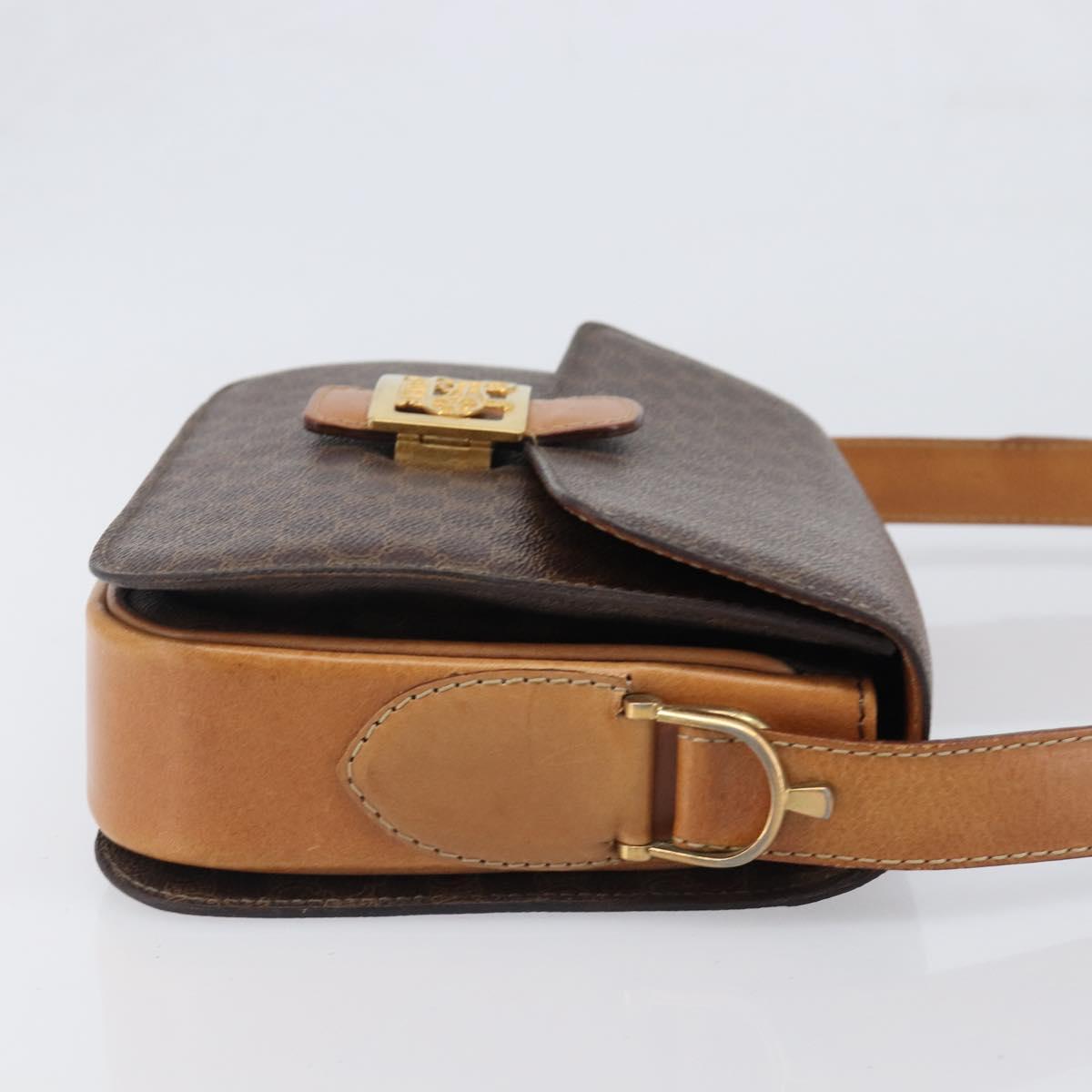 CELINE Macadam Horse Carriage Shoulder Bag PVC Brown Gold Tone Auth 202089A