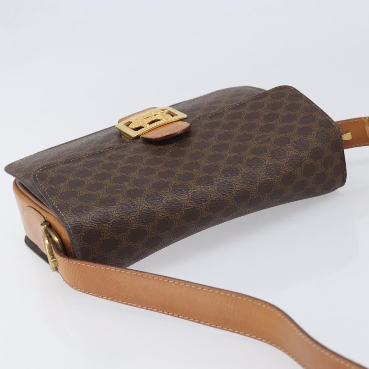 CELINE Macadam Horse Carriage Shoulder Bag PVC Brown Gold Tone Auth 202089A