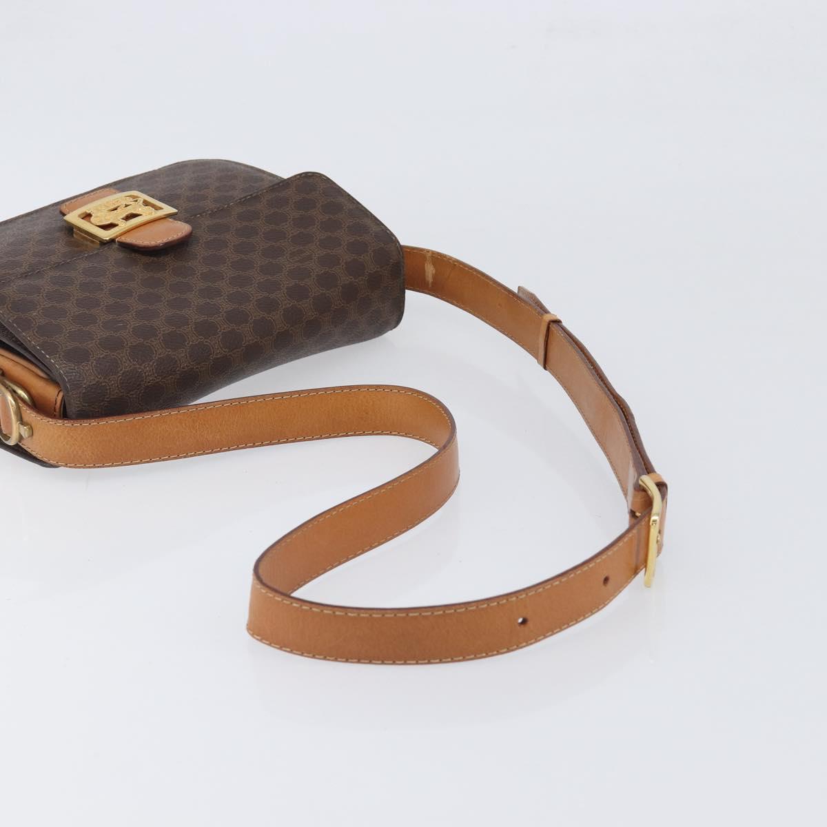 CELINE Macadam Horse Carriage Shoulder Bag PVC Brown Gold Tone Auth 202089A
