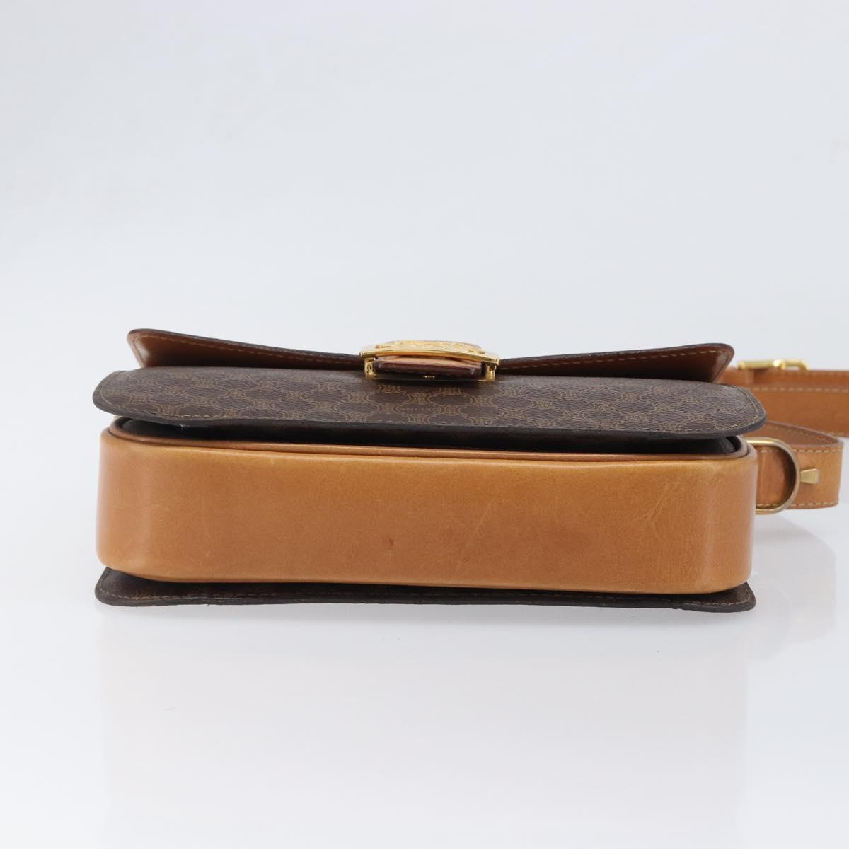 CELINE Macadam Horse Carriage Shoulder Bag PVC Brown Gold Tone Auth 202089A