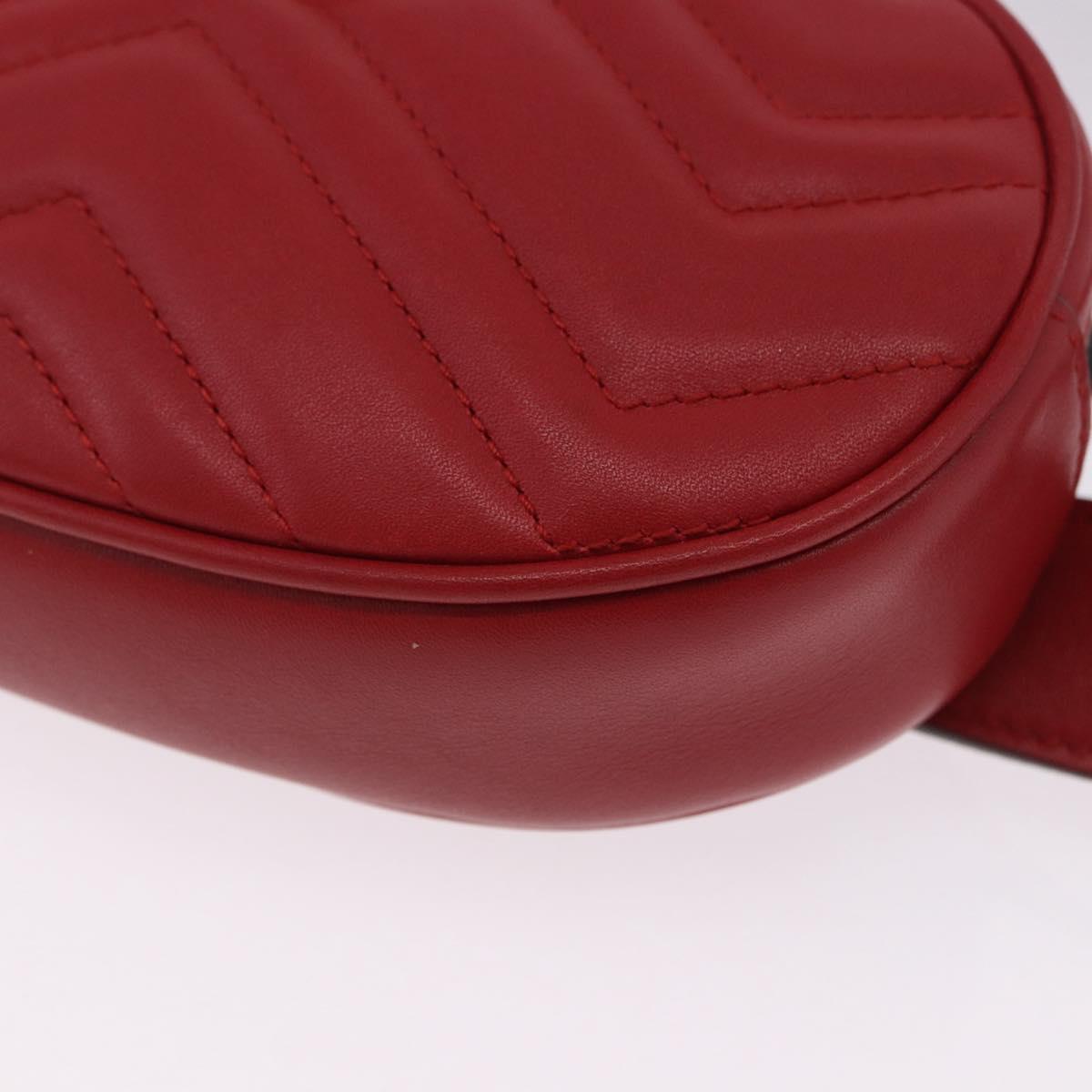 GUCCI GG Marmont Waist Bag Leather Red Gold Tone 476434 Auth 202090V