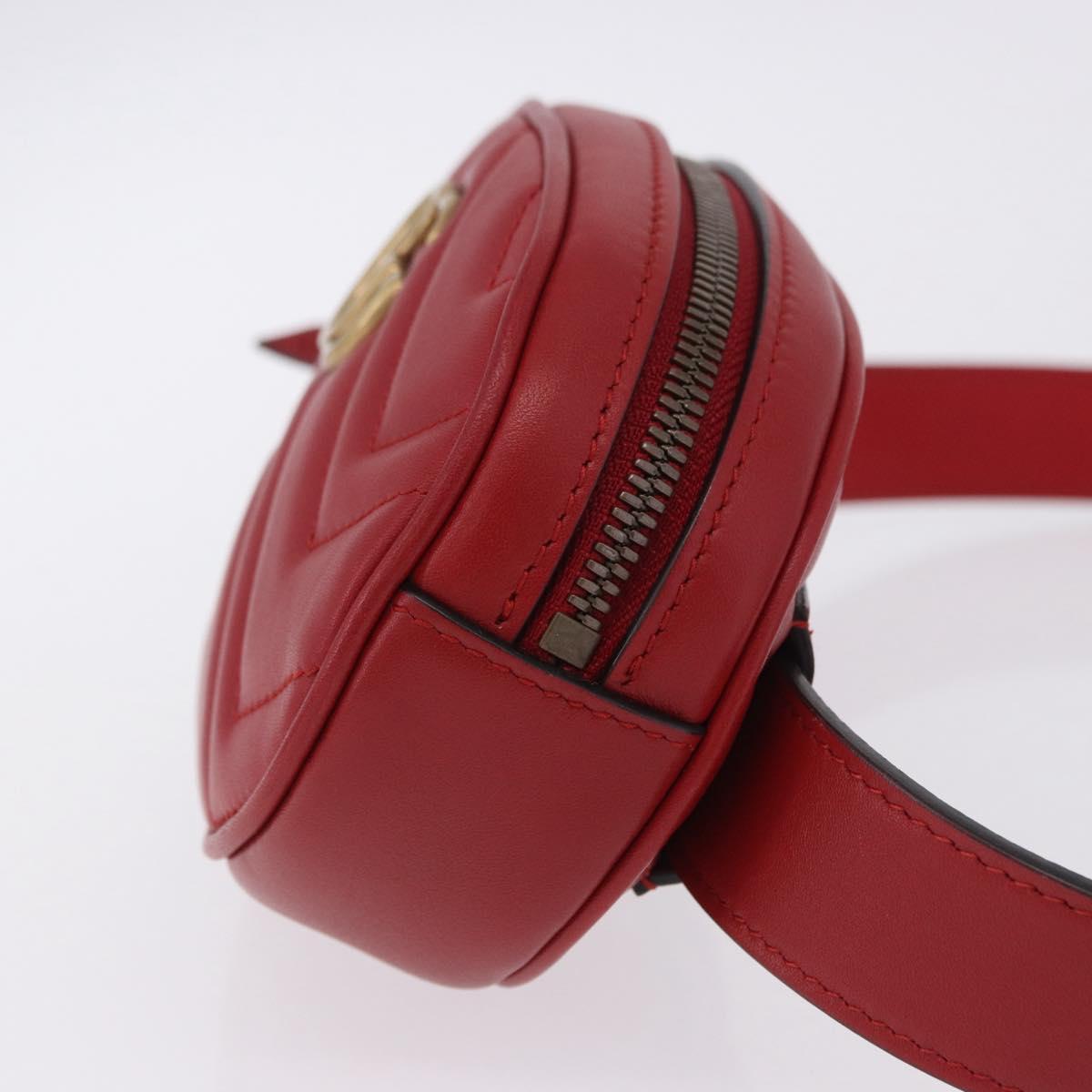 GUCCI GG Marmont Waist Bag Leather Red Gold Tone 476434 Auth 202090V