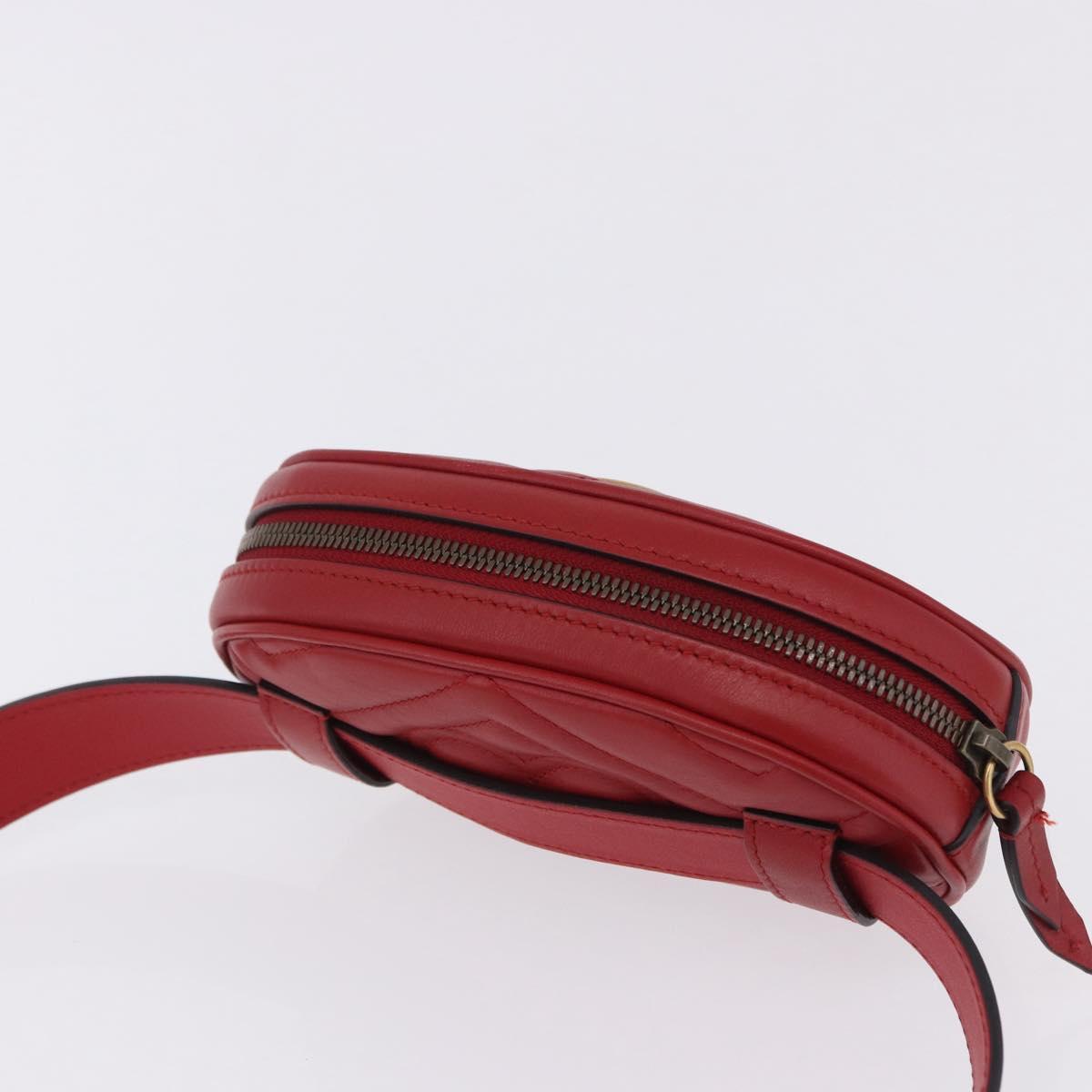 GUCCI GG Marmont Waist Bag Leather Red Gold Tone 476434 Auth 202090V
