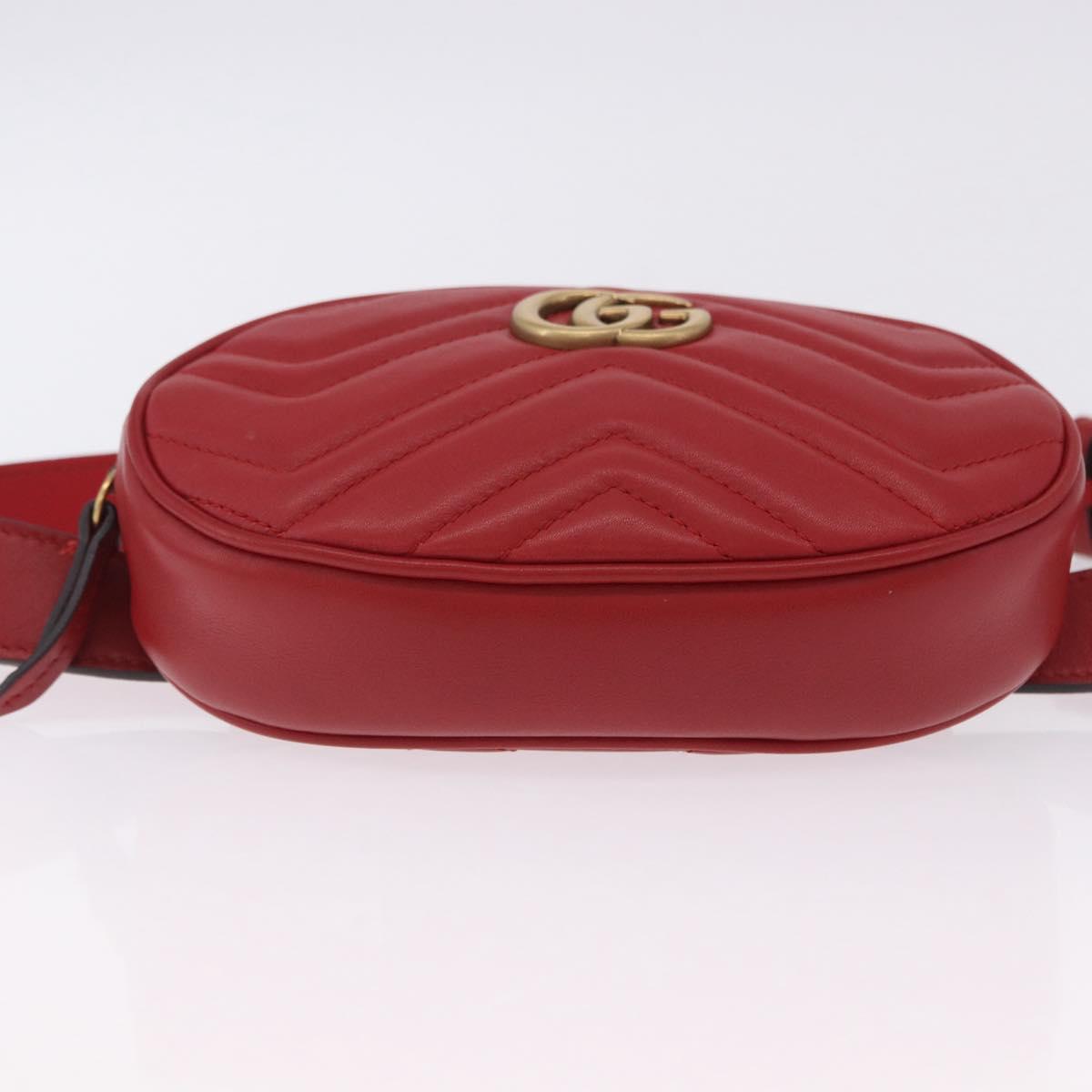GUCCI GG Marmont Waist Bag Leather Red Gold Tone 476434 Auth 202090V