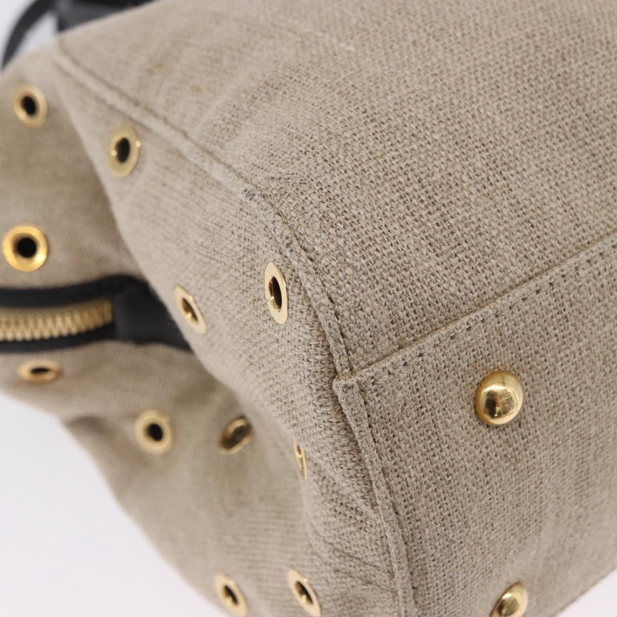 FENDI Chameleon Hand Bag Canvas 2way Beige Gold Tone 8BL114 Auth 202092