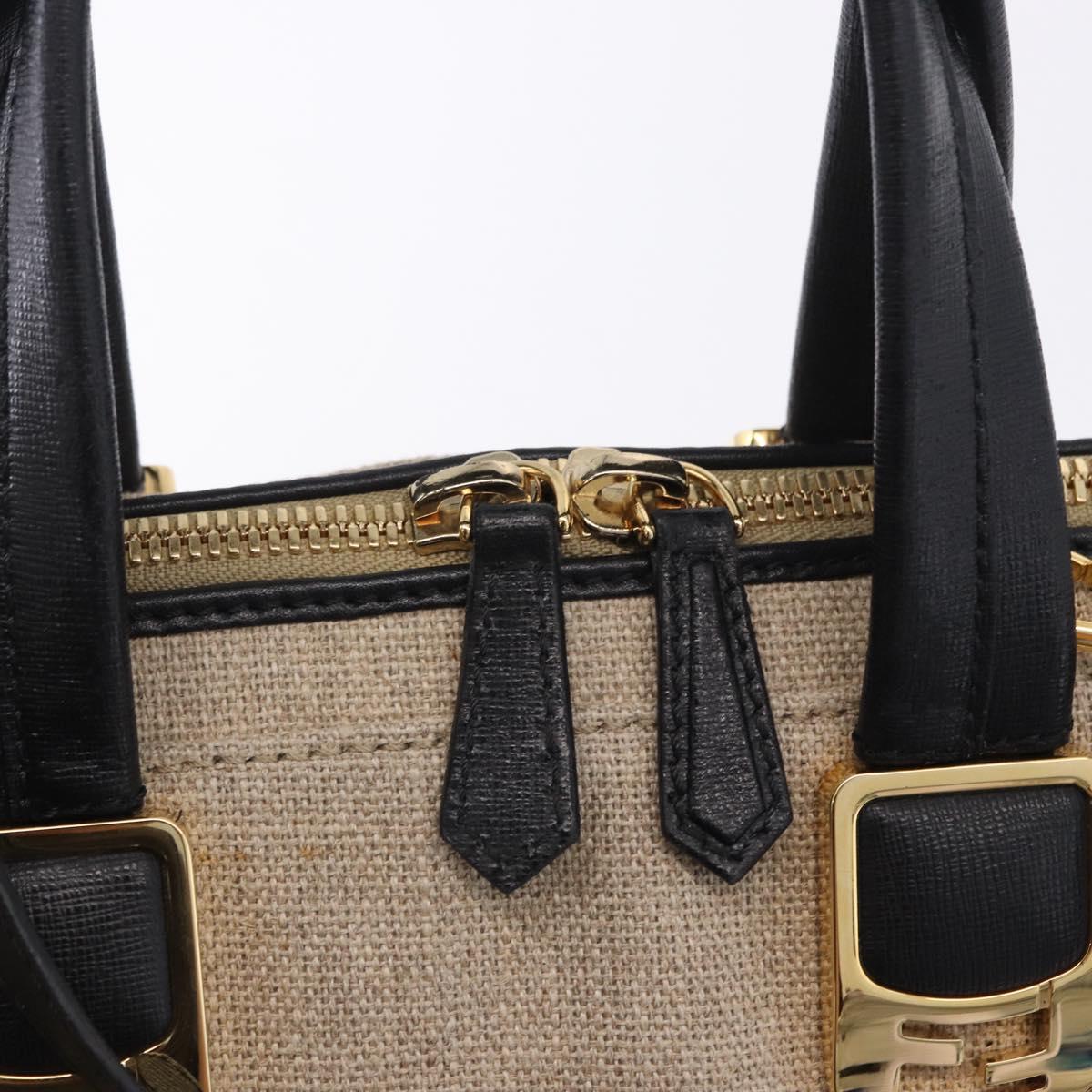 FENDI Chameleon Hand Bag Canvas 2way Beige Gold Tone 8BL114 Auth 202092