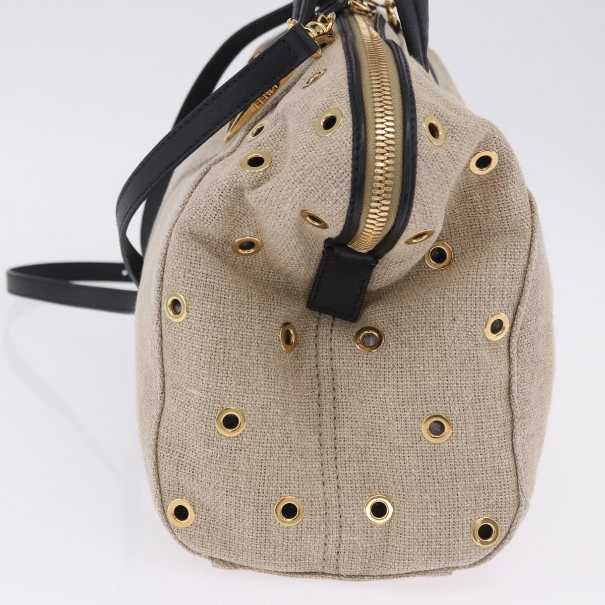 FENDI Chameleon Hand Bag Canvas 2way Beige Gold Tone 8BL114 Auth 202092