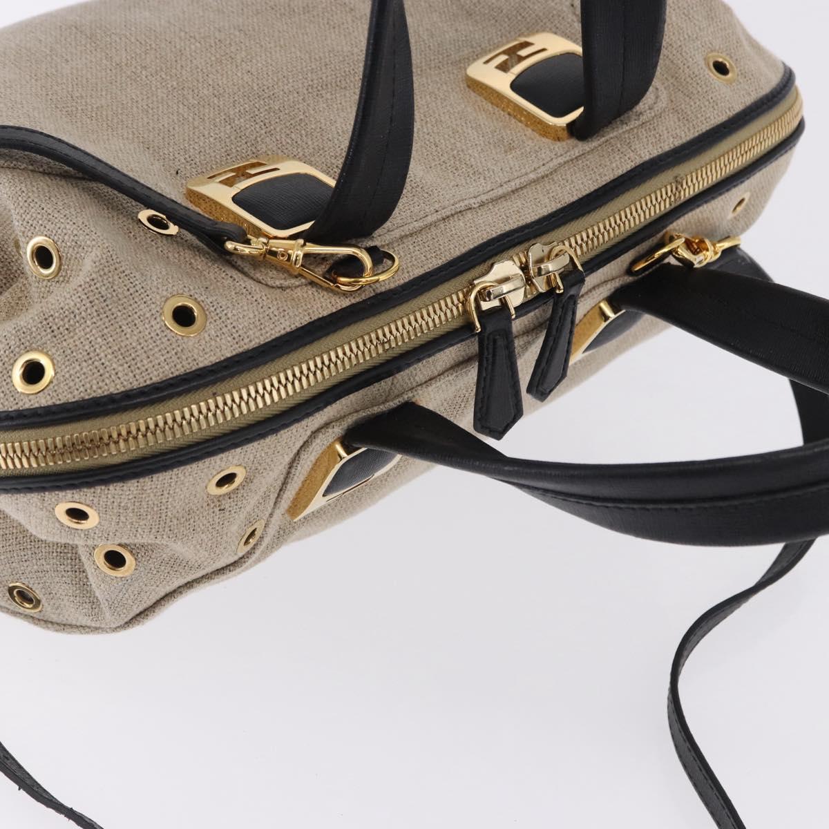 FENDI Chameleon Hand Bag Canvas 2way Beige Gold Tone 8BL114 Auth 202092