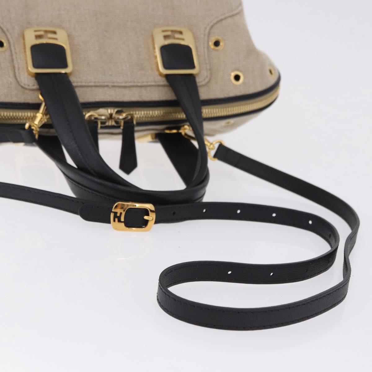FENDI Chameleon Hand Bag Canvas 2way Beige Gold Tone 8BL114 Auth 202092