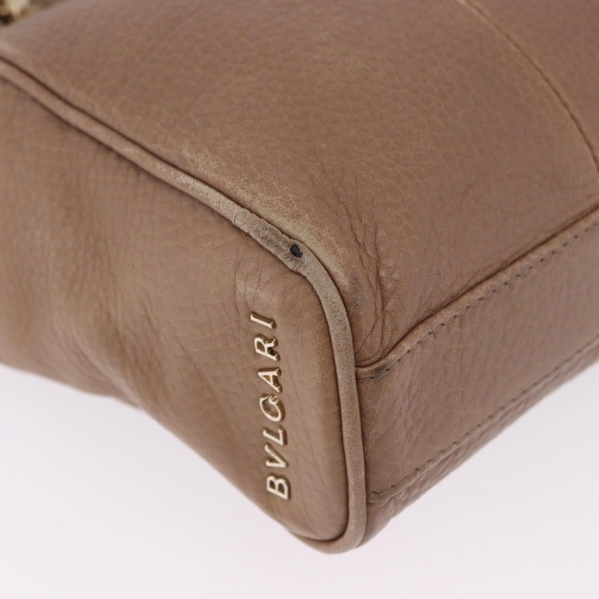 BVLGARI Chain Shoulder Tote Bag Leather 2way Beige Gold Tone Auth 202093A