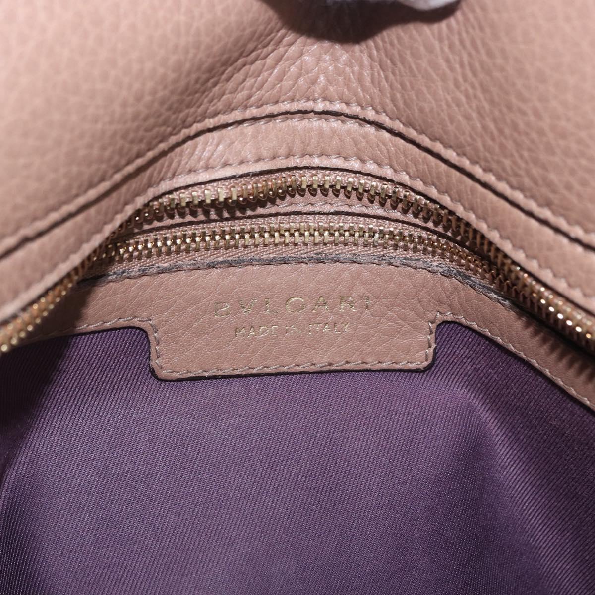 BVLGARI Chain Shoulder Tote Bag Leather 2way Beige Gold Tone Auth 202093A