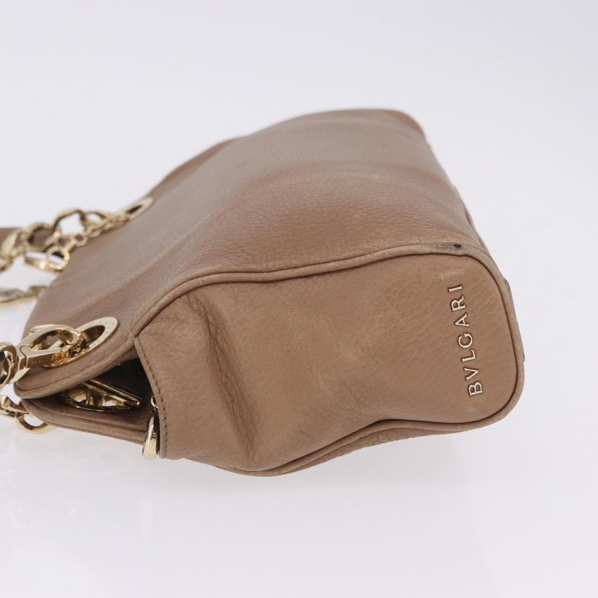 BVLGARI Chain Shoulder Tote Bag Leather 2way Beige Gold Tone Auth 202093A