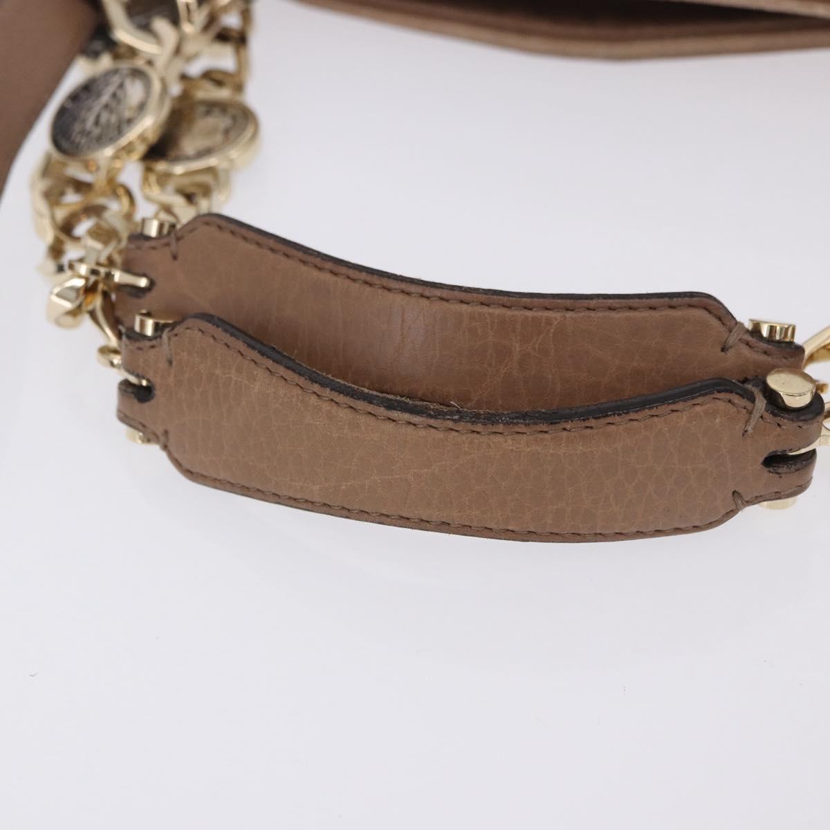 BVLGARI Chain Shoulder Tote Bag Leather 2way Beige Gold Tone Auth 202093A