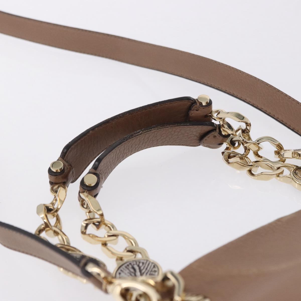 BVLGARI Chain Shoulder Tote Bag Leather 2way Beige Gold Tone Auth 202093A