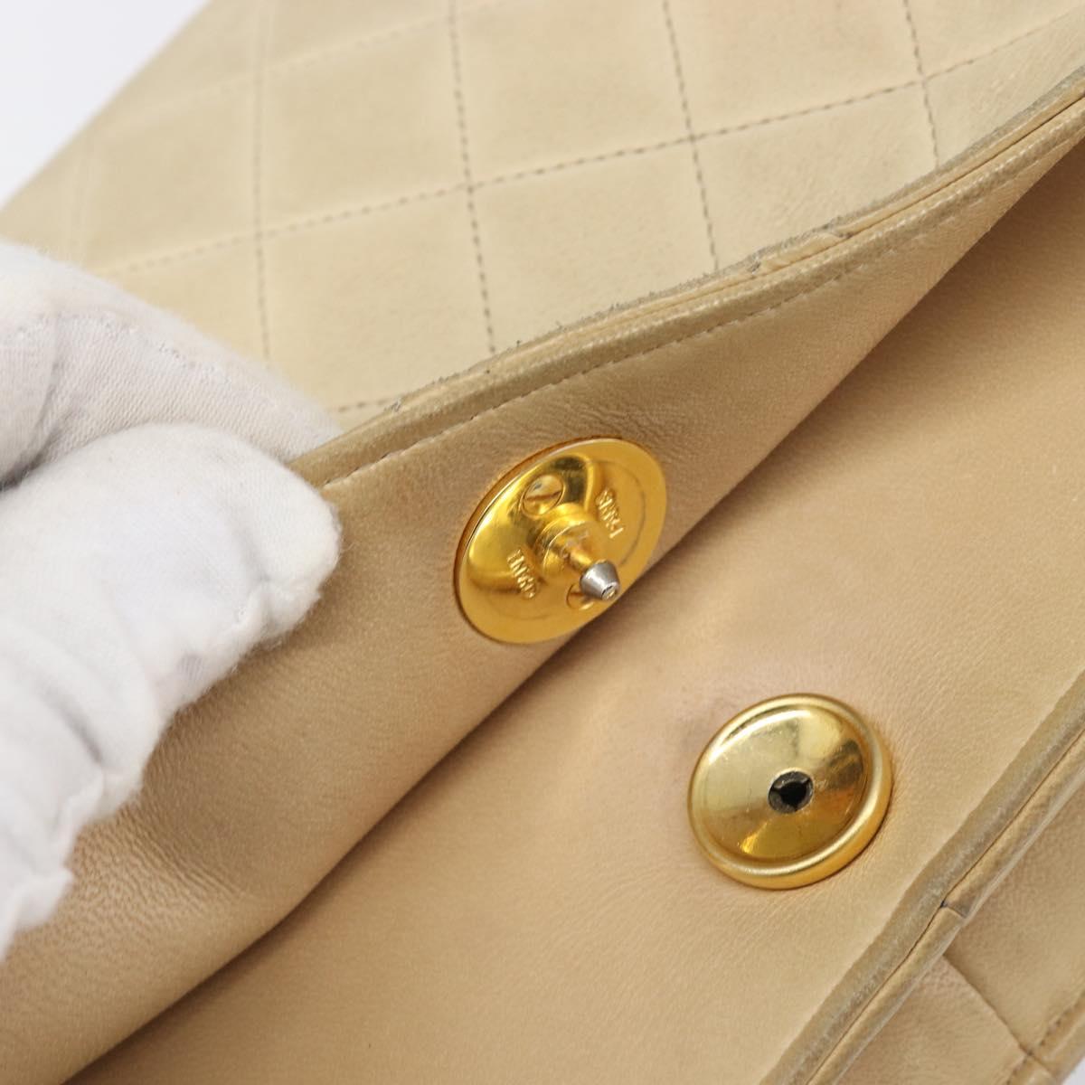 CHANEL Matelasse Chain Shoulder Bag Lamb Skin Beige Gold Tone CC Auth 202094