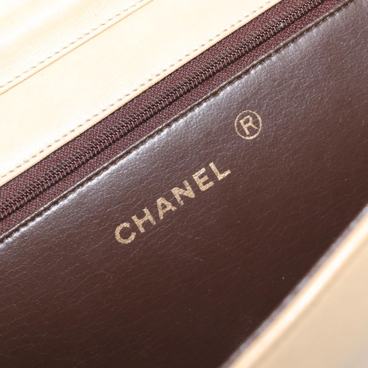 CHANEL Matelasse Chain Shoulder Bag Lamb Skin Beige Gold Tone CC Auth 202094