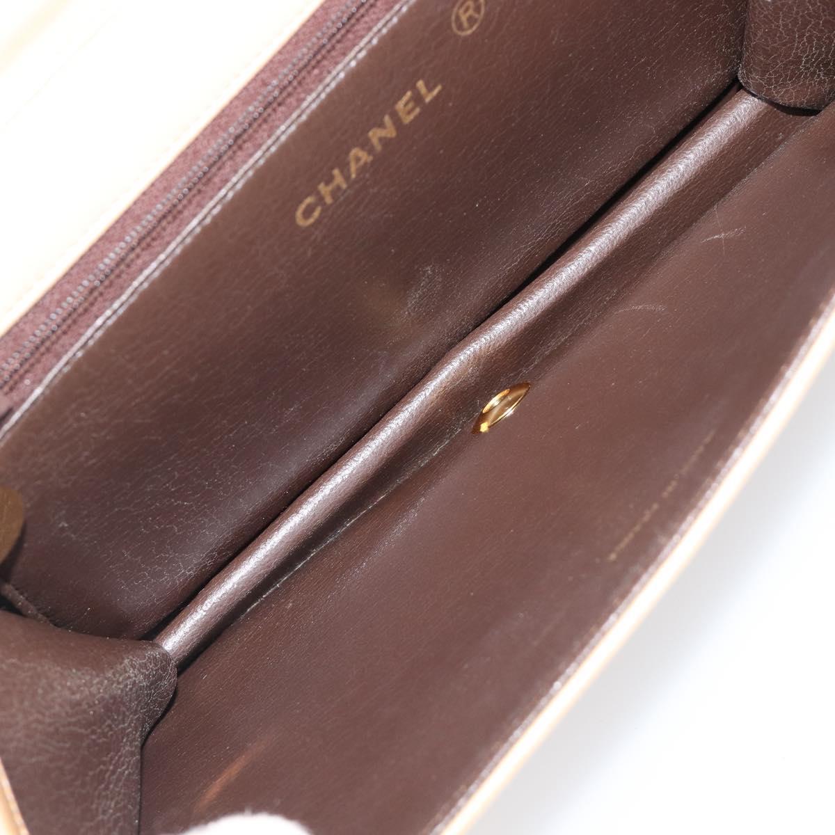CHANEL Matelasse Chain Shoulder Bag Lamb Skin Beige Gold Tone CC Auth 202094