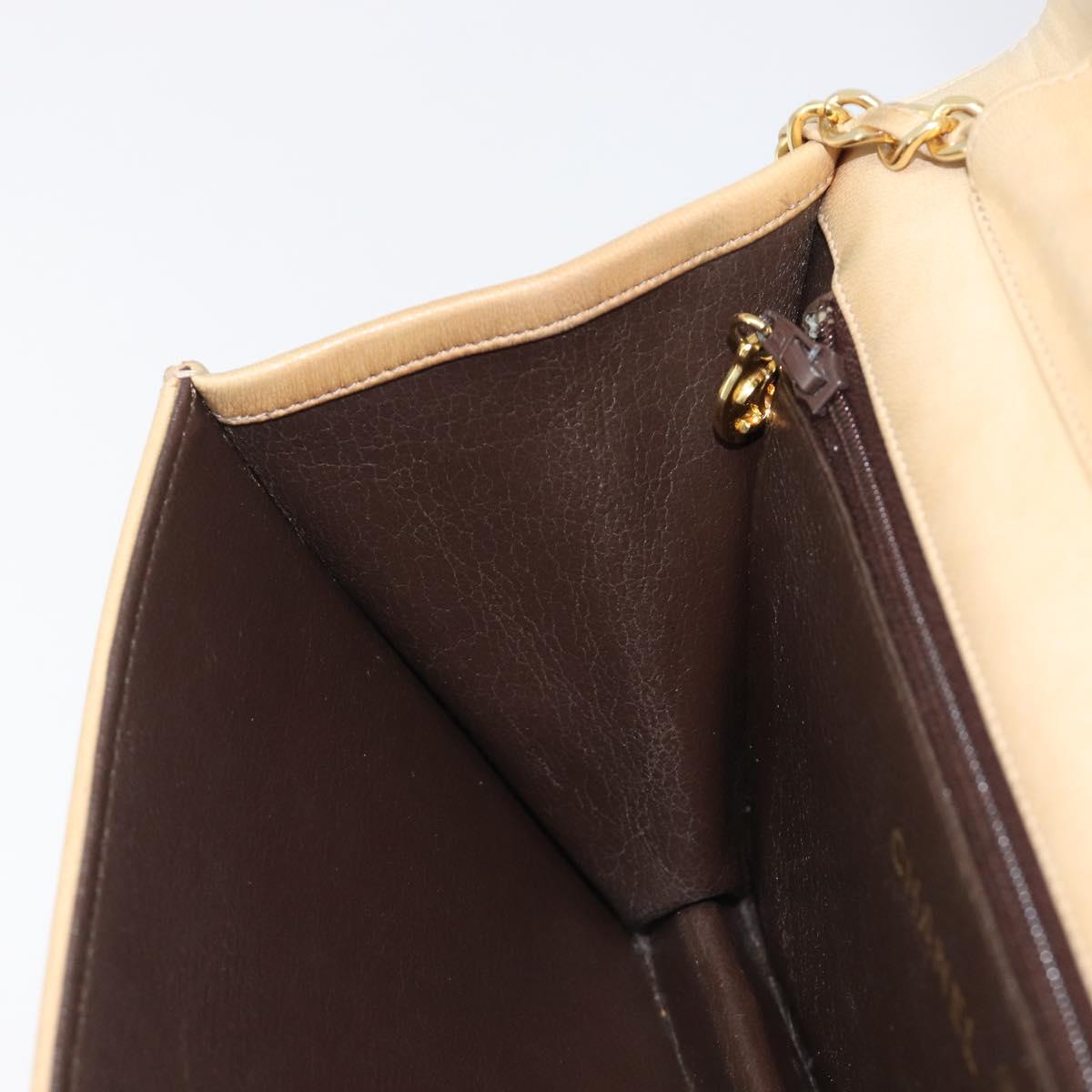 CHANEL Matelasse Chain Shoulder Bag Lamb Skin Beige Gold Tone CC Auth 202094