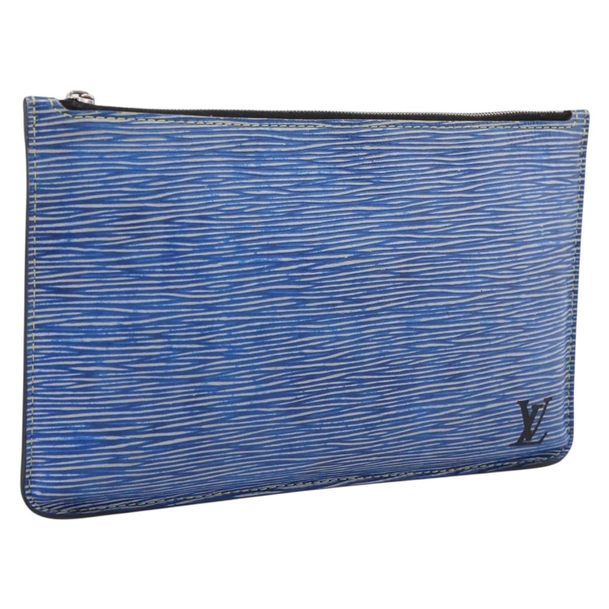 LOUIS VUITTON Epi Denim Neverfull MM Pouch Blue LV Auth 202098A