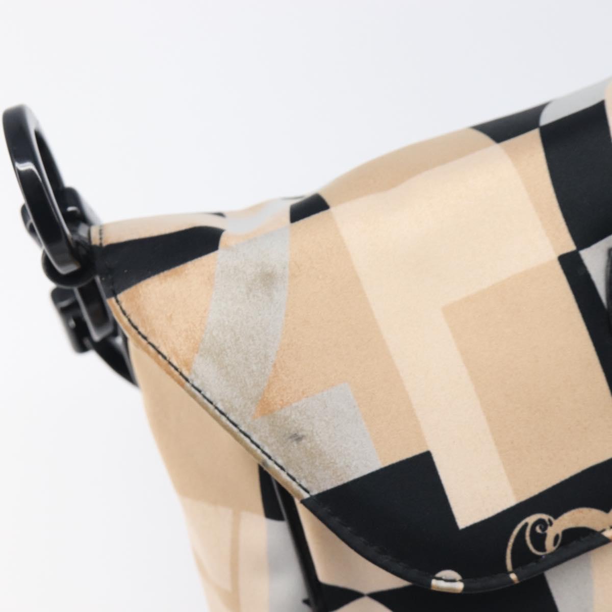 Salvatore Ferragamo Gancini Shoulder Bag Satin Beige Black Auth 202099