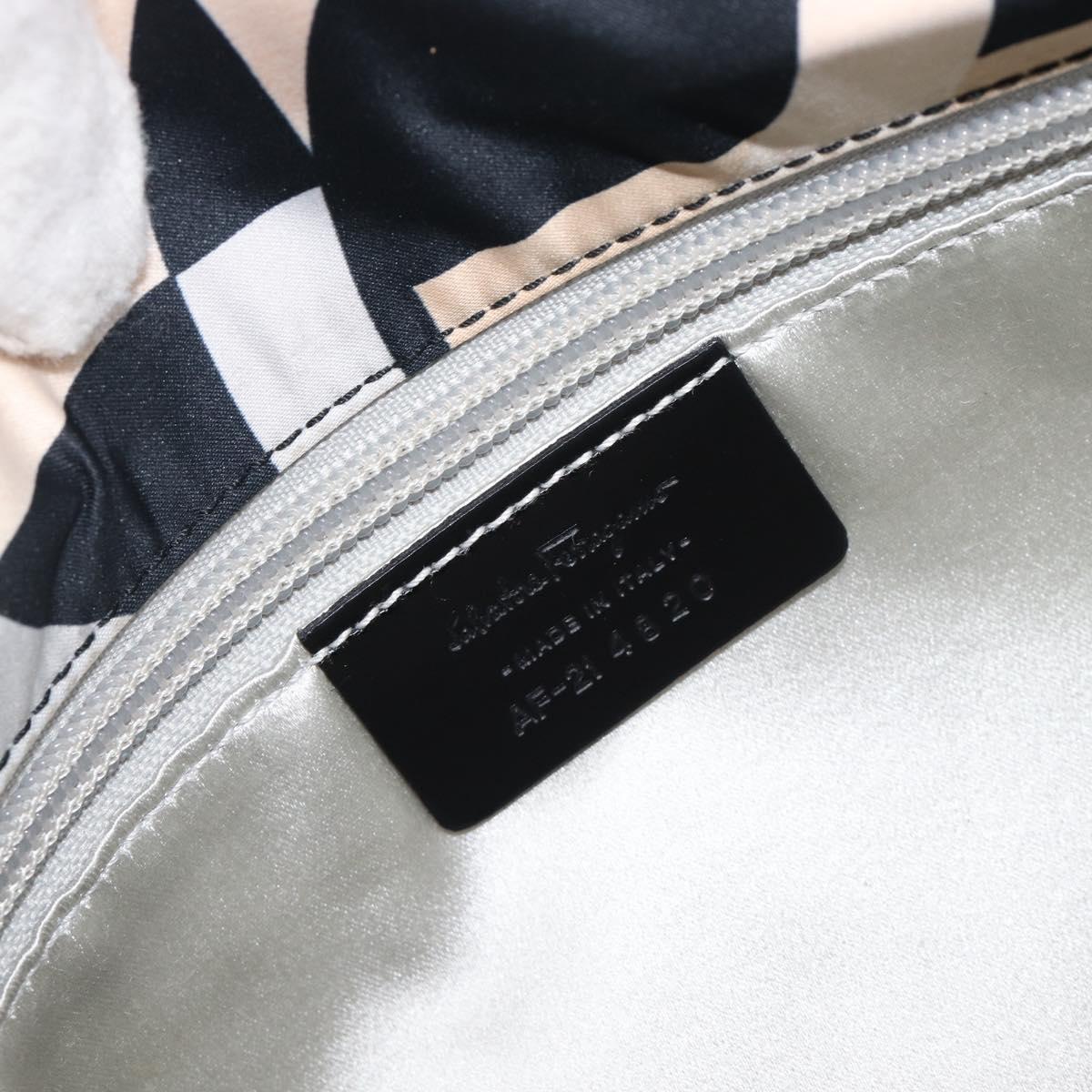 Salvatore Ferragamo Gancini Shoulder Bag Satin Beige Black Auth 202099