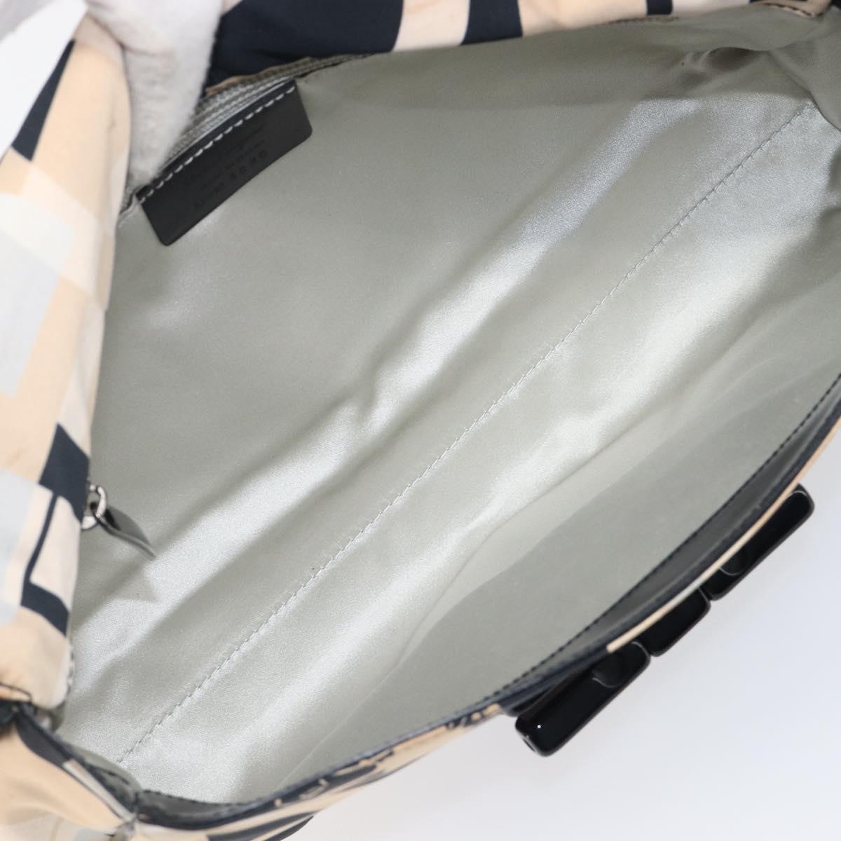 Salvatore Ferragamo Gancini Shoulder Bag Satin Beige Black Auth 202099