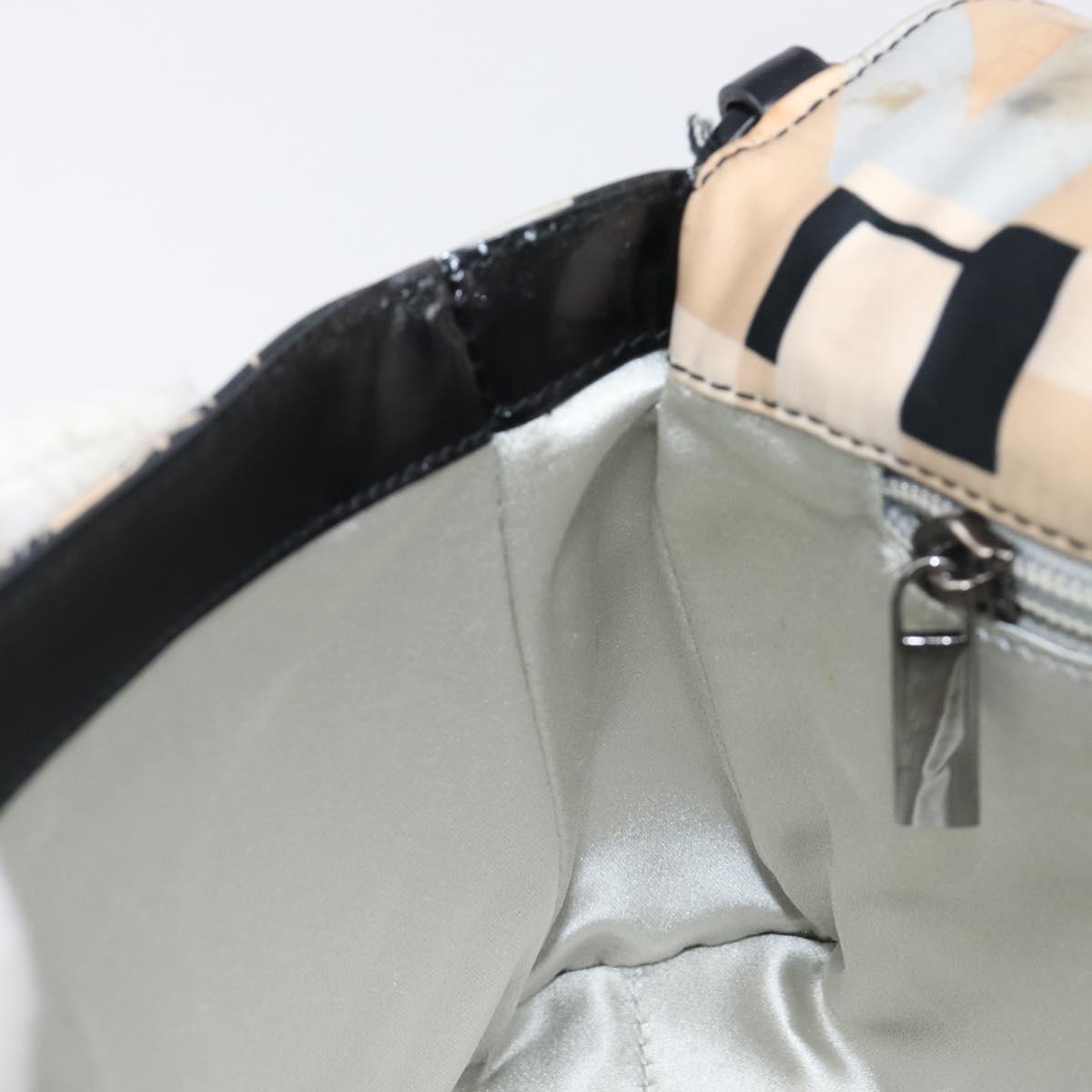 Salvatore Ferragamo Gancini Shoulder Bag Satin Beige Black Auth 202099