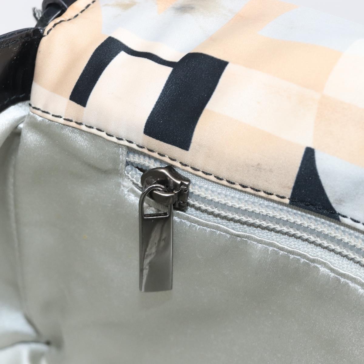Salvatore Ferragamo Gancini Shoulder Bag Satin Beige Black Auth 202099