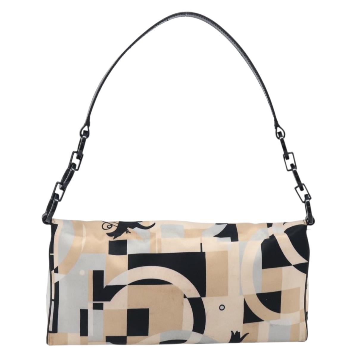 Salvatore Ferragamo Gancini Shoulder Bag Satin Beige Black Auth 202099