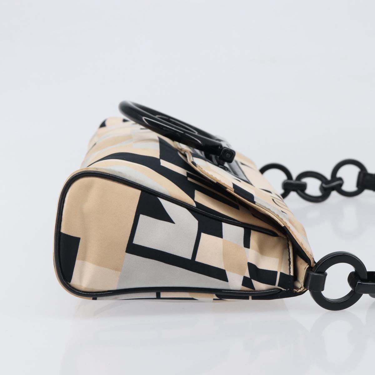 Salvatore Ferragamo Gancini Shoulder Bag Satin Beige Black Auth 202099