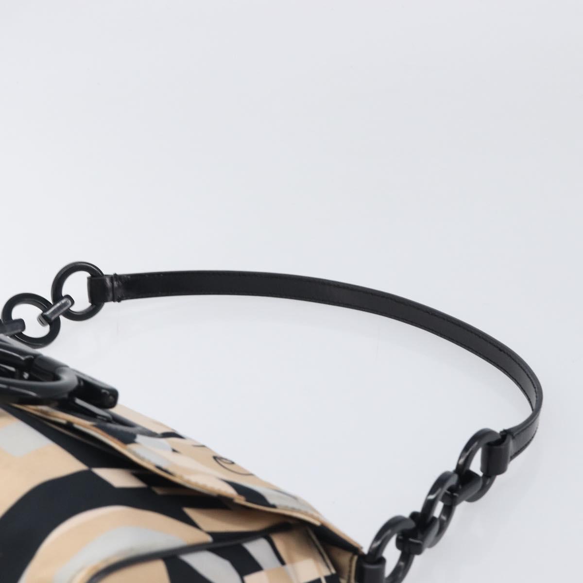 Salvatore Ferragamo Gancini Shoulder Bag Satin Beige Black Auth 202099