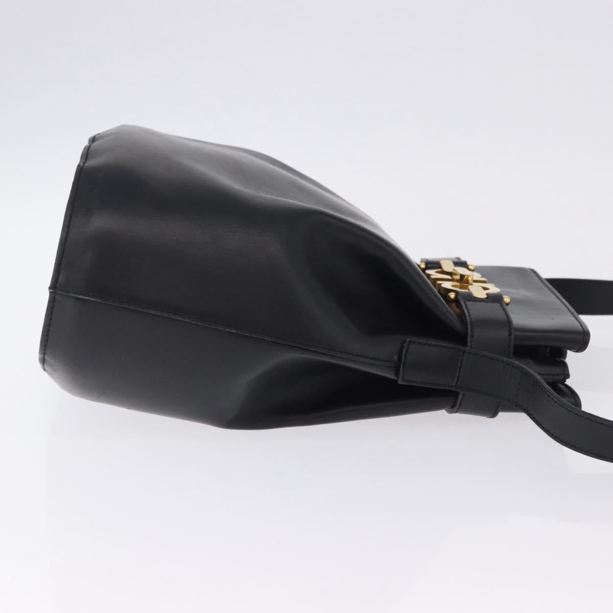 Salvatore Ferragamo Gancini Shoulder Bag Leather Black Gold Tone Auth 202100