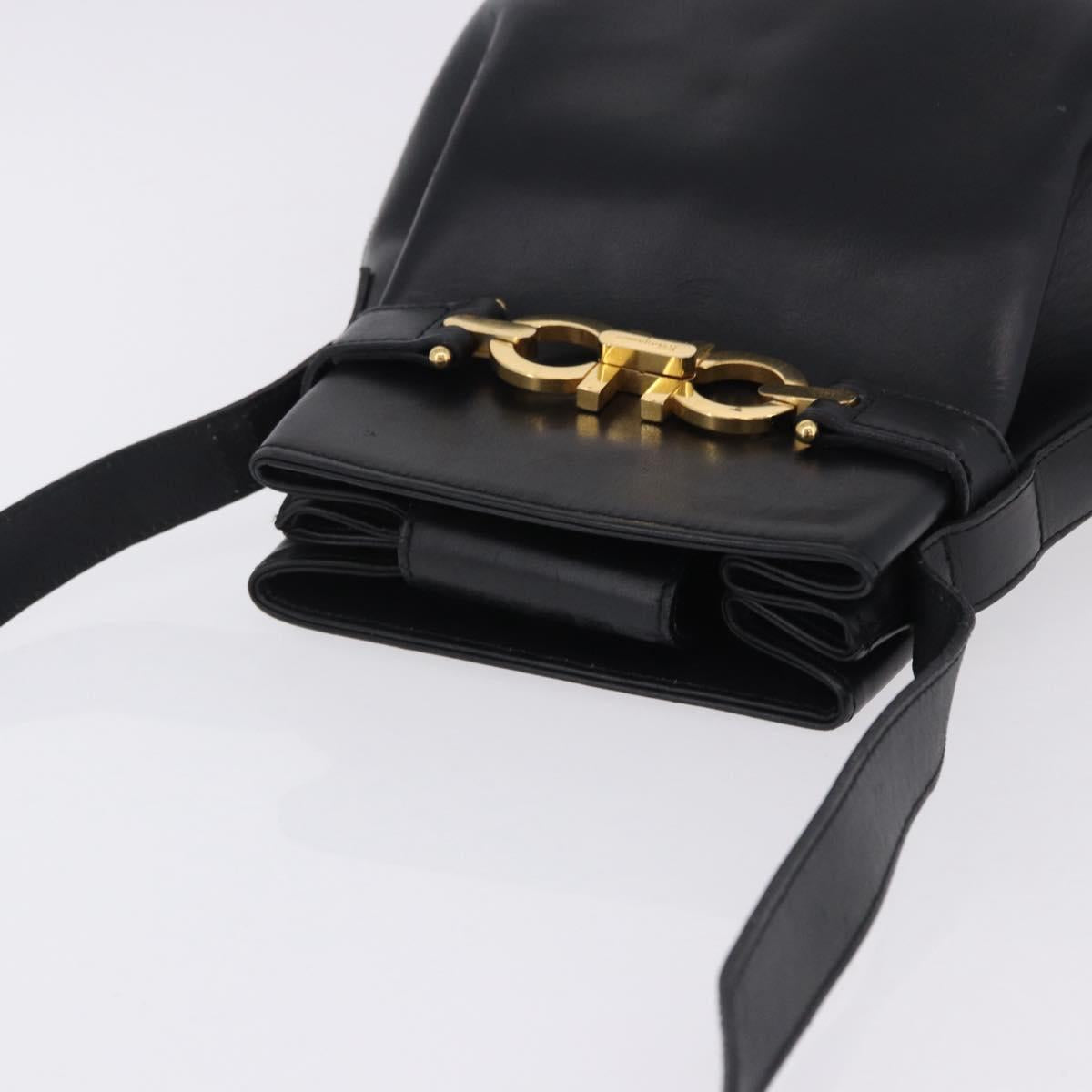Salvatore Ferragamo Gancini Shoulder Bag Leather Black Gold Tone Auth 202100