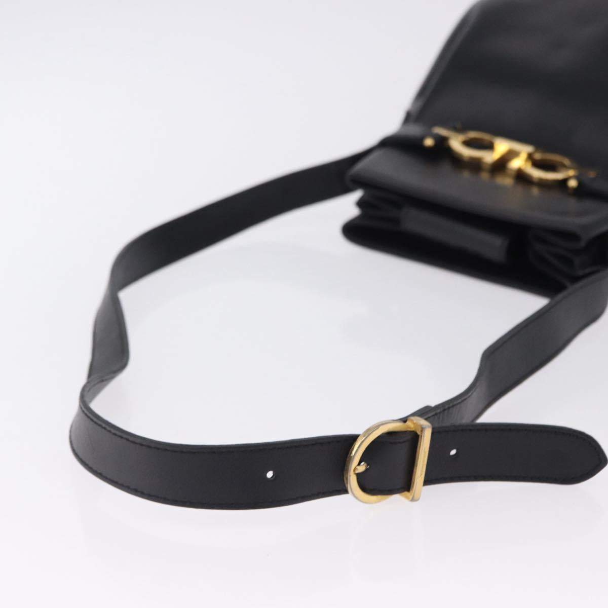 Salvatore Ferragamo Gancini Shoulder Bag Leather Black Gold Tone Auth 202100