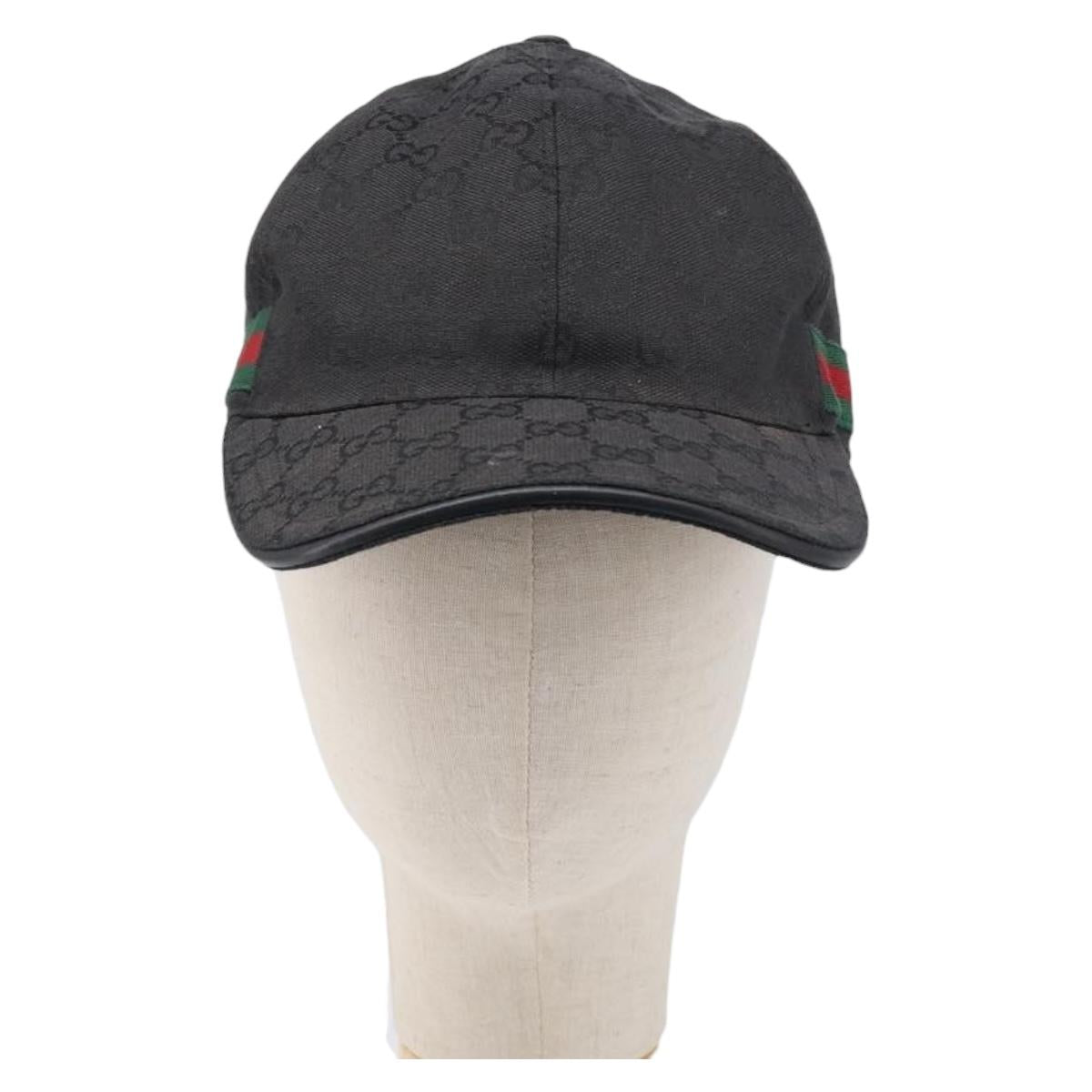 GUCCI GG Canvas Web Sherry Line Cap Black Gold Tone 200035 Auth 202104A