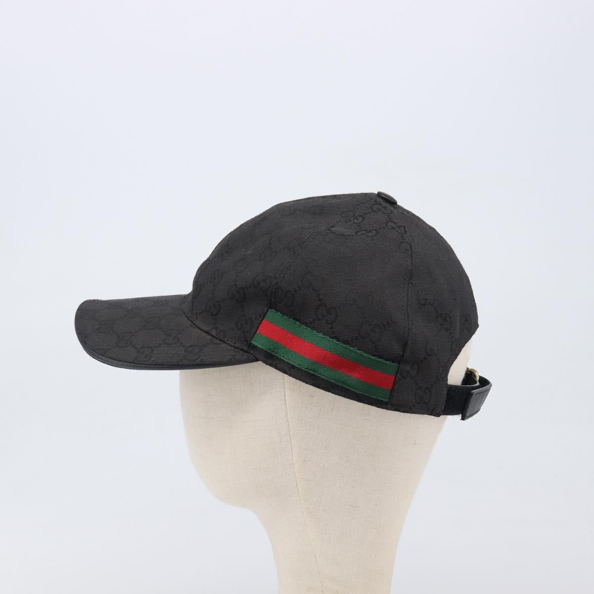 GUCCI GG Canvas Web Sherry Line Cap Black Gold Tone 200035 Auth 202104A
