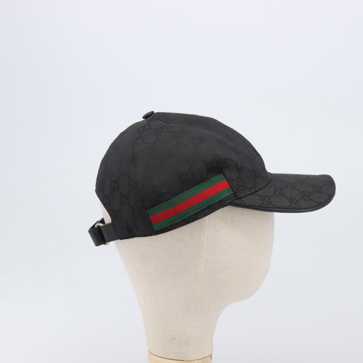 GUCCI GG Canvas Web Sherry Line Cap Black Gold Tone 200035 Auth 202104A