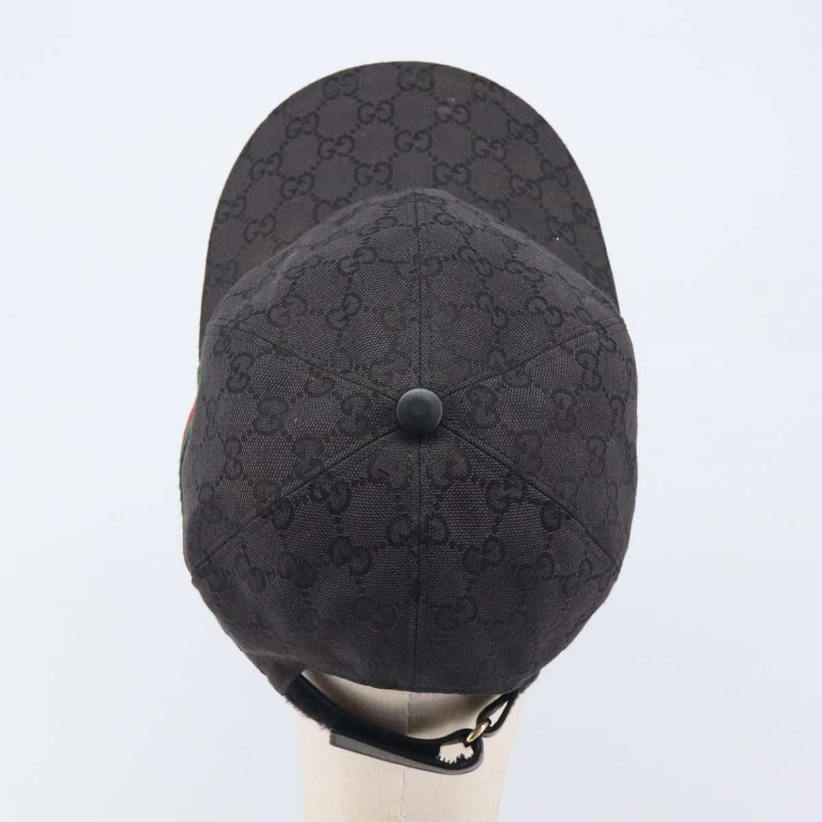 GUCCI GG Canvas Web Sherry Line Cap Black Gold Tone 200035 Auth 202104A