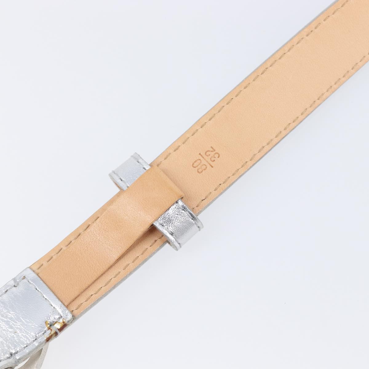 LOUIS VUITTON Ceinture Narrow Belt Leather 80/32 Silver LV Auth 202107