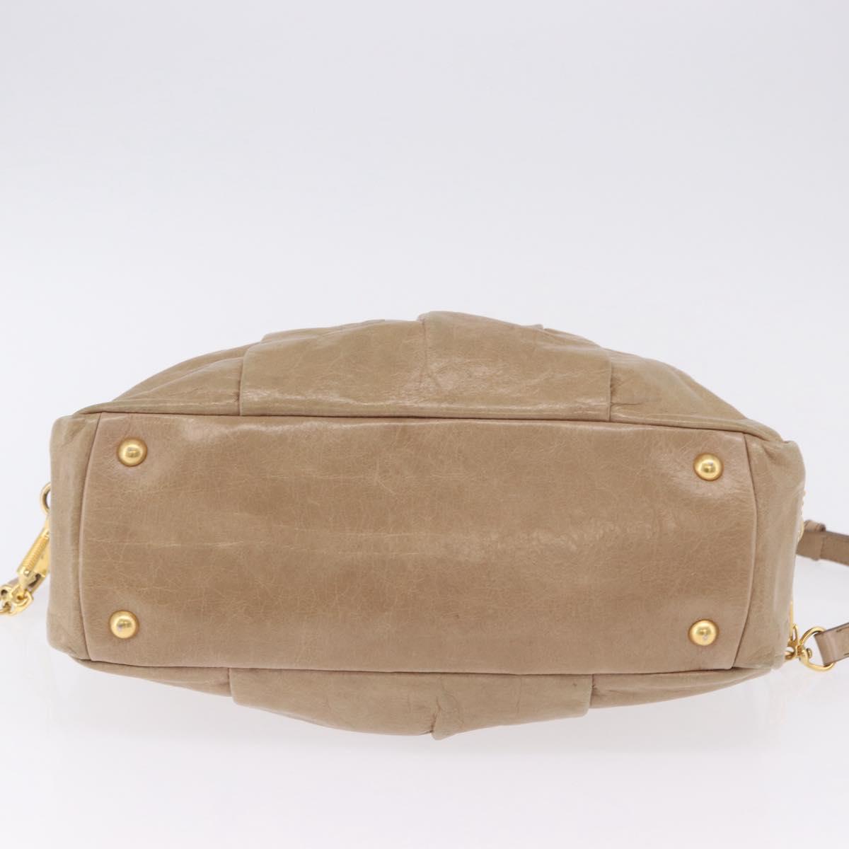 Miu Miu Vitellolux Hand Bag Leather 2way Beige Gold Tone Auth 202110V