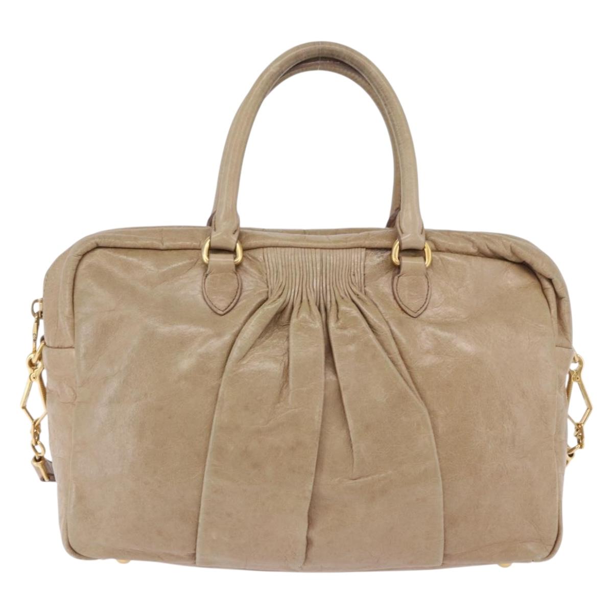 Miu Miu Vitellolux Hand Bag Leather 2way Beige Gold Tone Auth 202110V